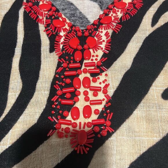 Chico's Women's Zebra Jeweled Ruby Pullover Sweater Sz 3 (US XL/16) Linen Blend - Picture 11 of 13